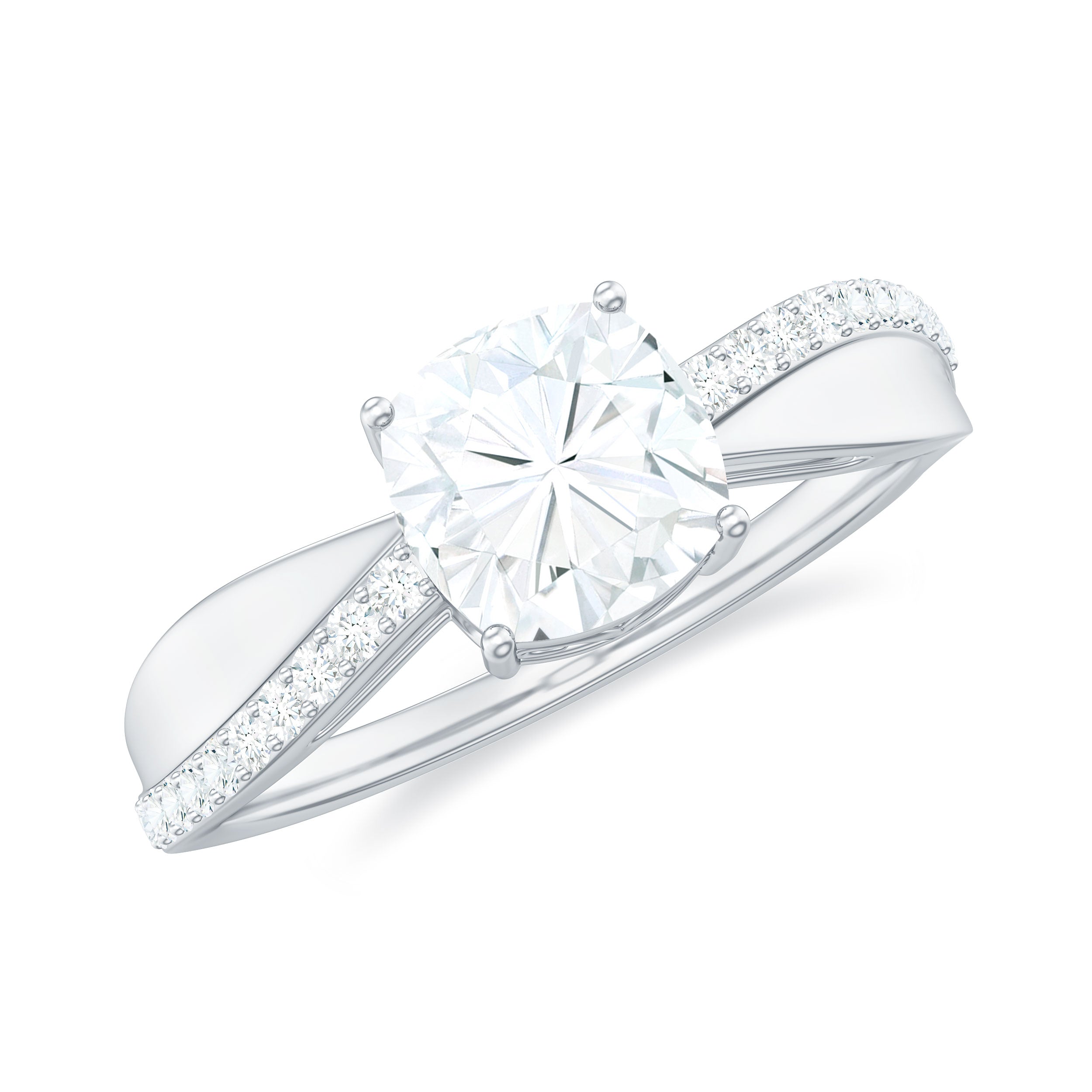 Classic Cushion Cut Moissanite Solitaire Engagement Ring in Gold Moissanite - ( D-VS1 ) - Color and Clarity - Rosec Jewels