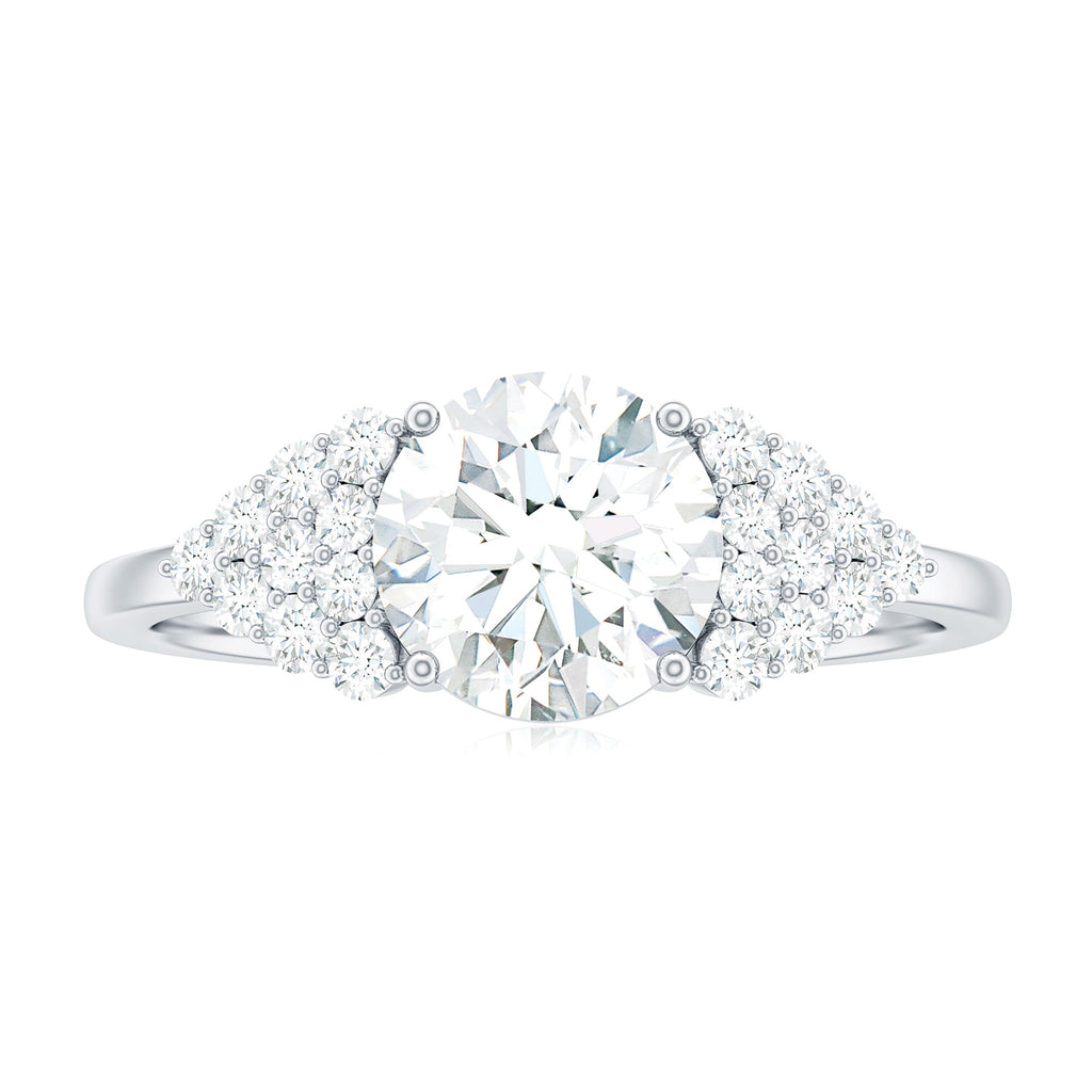 Moissanite Solitaire Engagement Ring with Side Stones Moissanite - ( D-VS1 ) - Color and Clarity - Rosec Jewels