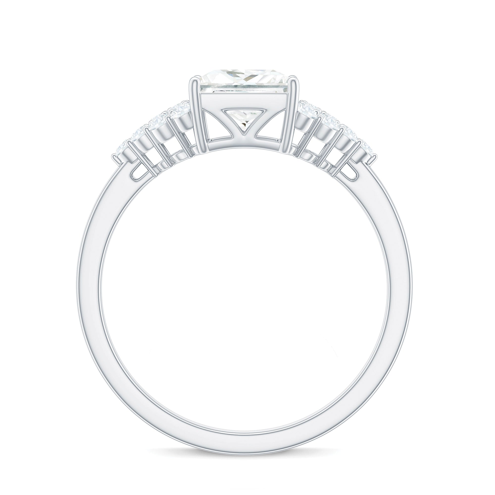 Princess Moissanite Solitaire Engagement Ring with Side Stones Moissanite - ( D-VS1 ) - Color and Clarity - Rosec Jewels