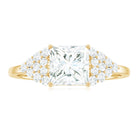 Princess Moissanite Solitaire Engagement Ring with Side Stones Moissanite - ( D-VS1 ) - Color and Clarity - Rosec Jewels