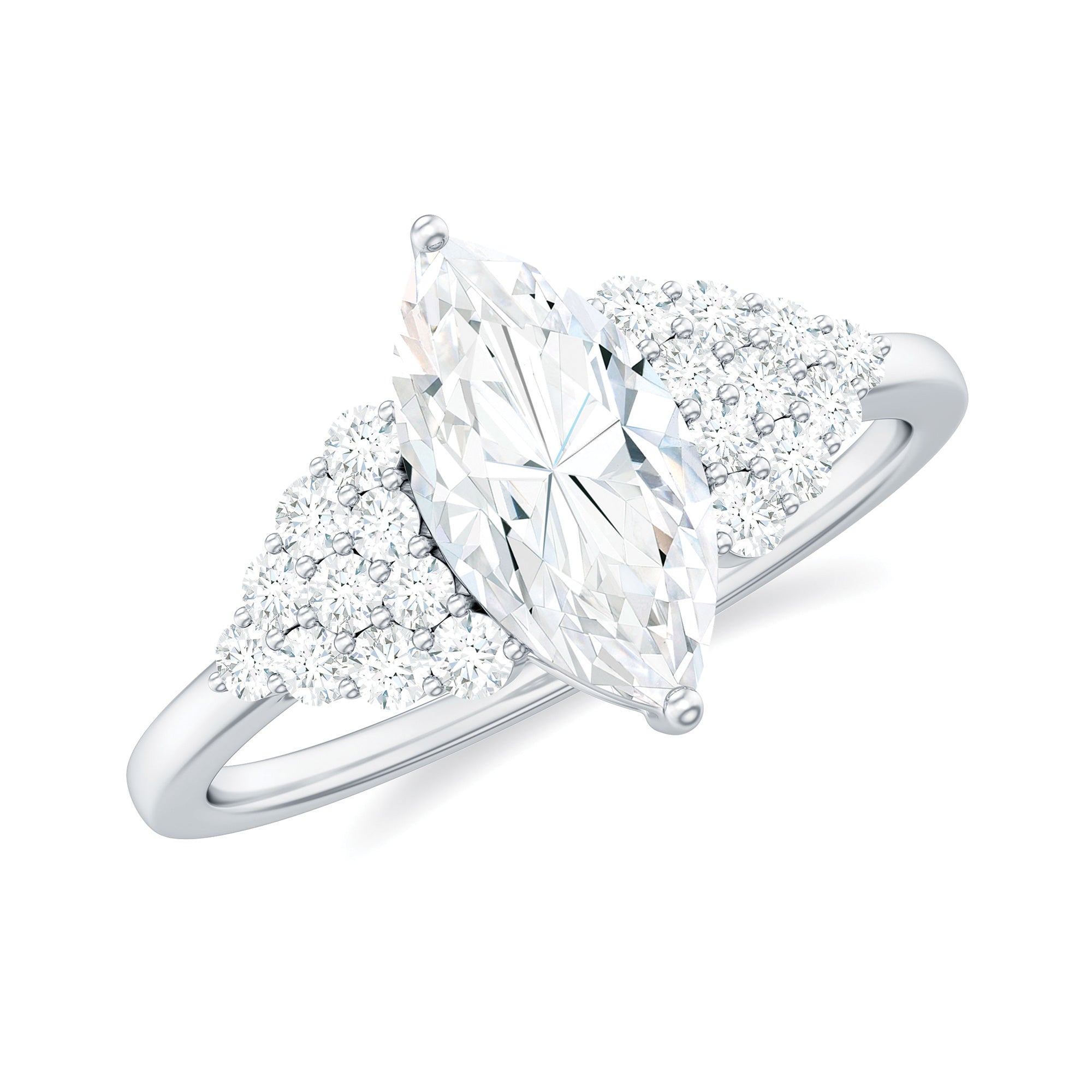 Certified Moissanite Marquise Solitaire Engagement Ring with Side Stones Moissanite - ( D-VS1 ) - Color and Clarity - Rosec Jewels