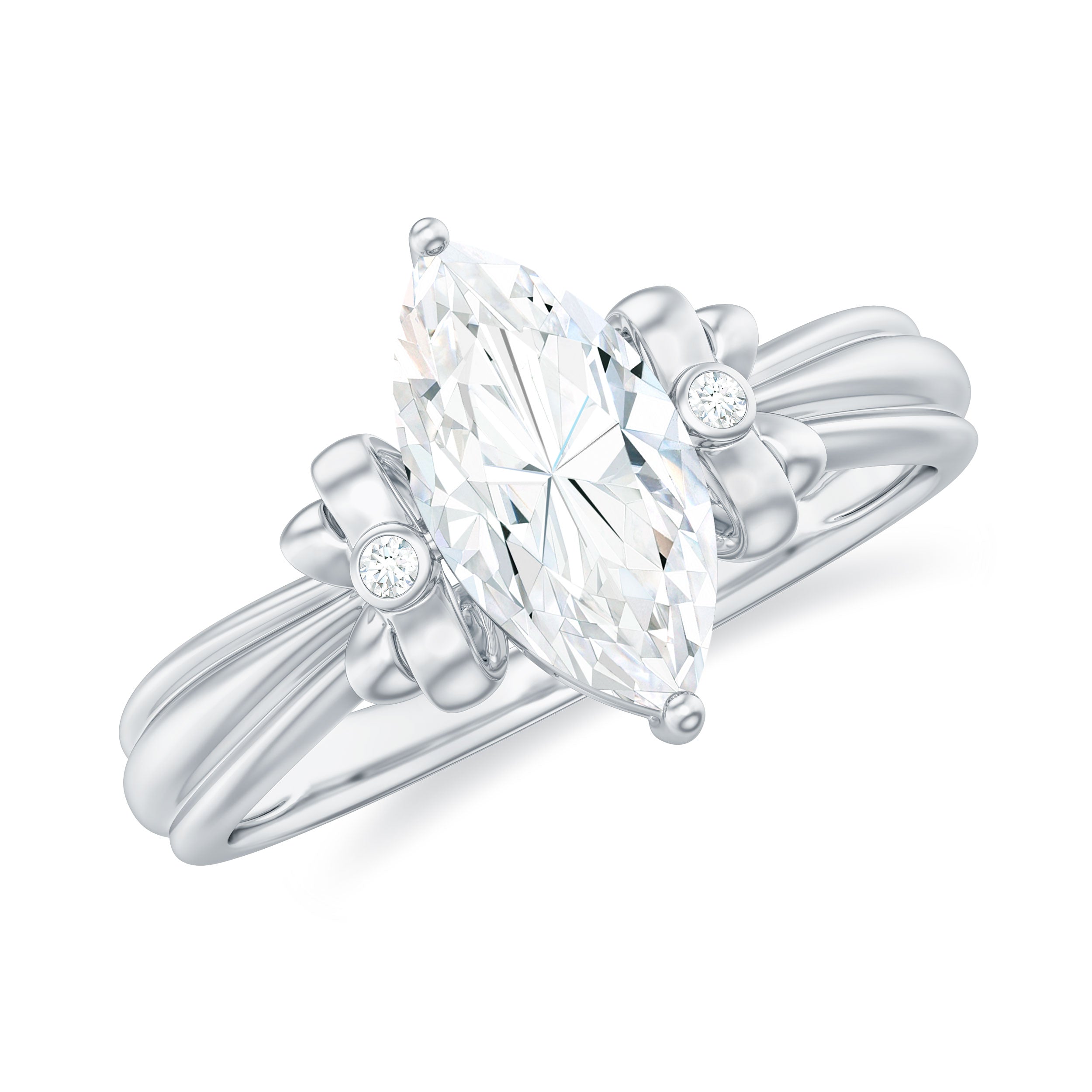 Marquise Cut Moissanite Solitaire Engagement Ring with Bow Moissanite - ( D-VS1 ) - Color and Clarity - Rosec Jewels