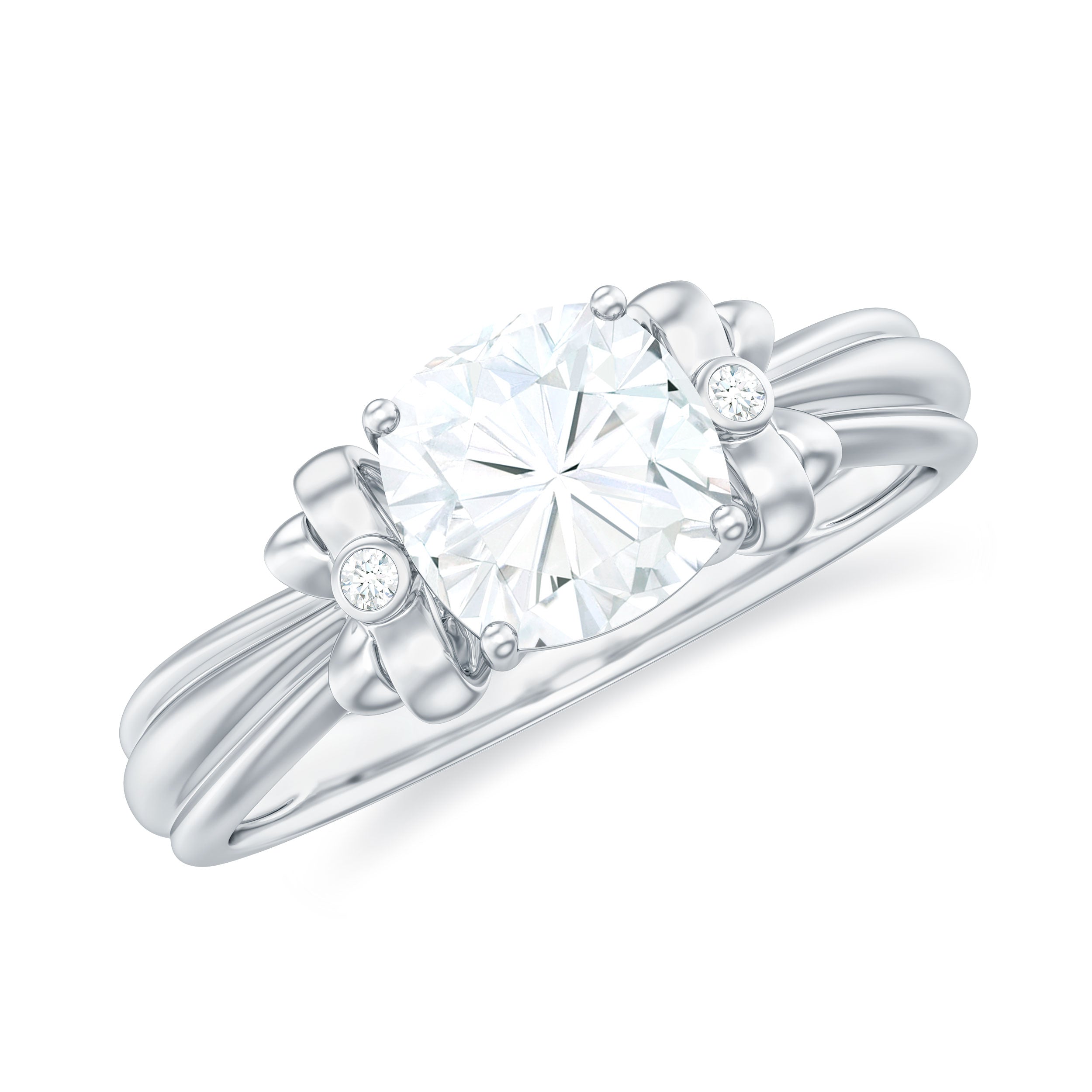 Cushion Cut Moissanite Solitaire Engagement Ring with Bow Moissanite - ( D-VS1 ) - Color and Clarity - Rosec Jewels