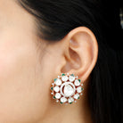 14k Gold Uncut Diamond Polki Vintage Stud Earrings with Green Enamel - Rosec Jewels
