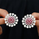 14k Gold and Polki Diamond Stud Earrings with Red Enamel - Rosec Jewels